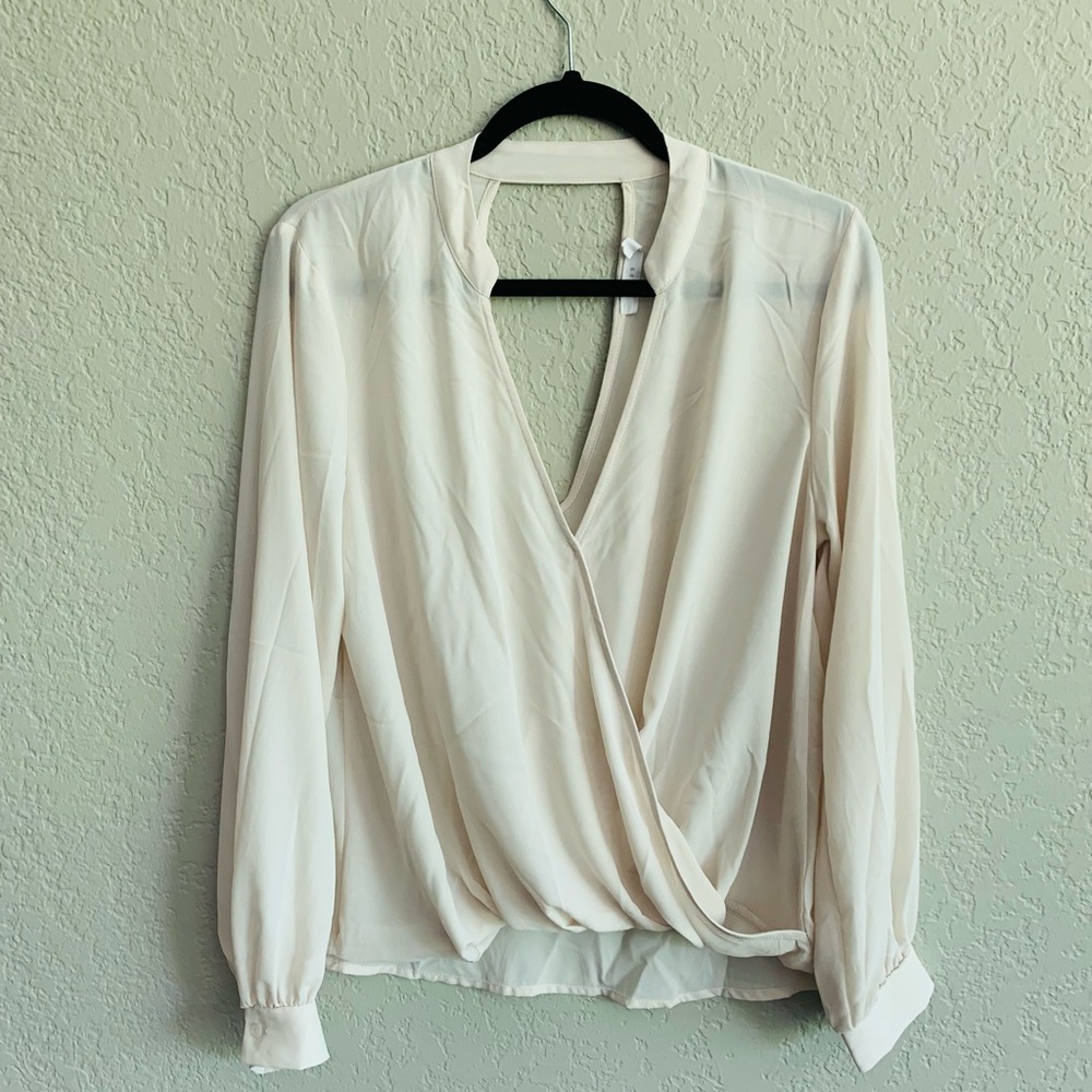 Lush Elegant Cream Faux Wrap Blouse NWOT